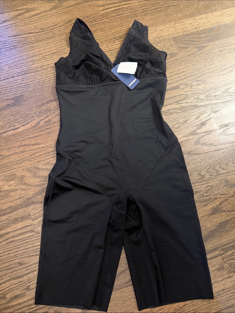 Black Full-Body Shaping Bodysuit with V-Neck Support